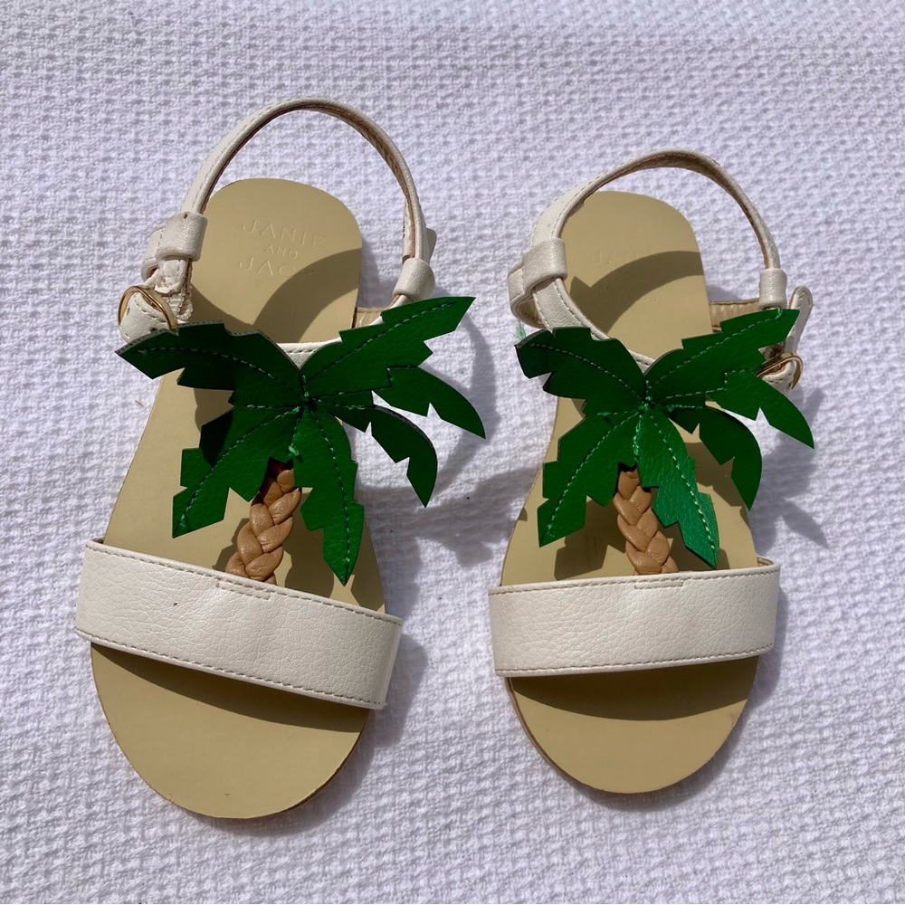 Janie and Jack White Sandals with Green Accent SIZE:9
